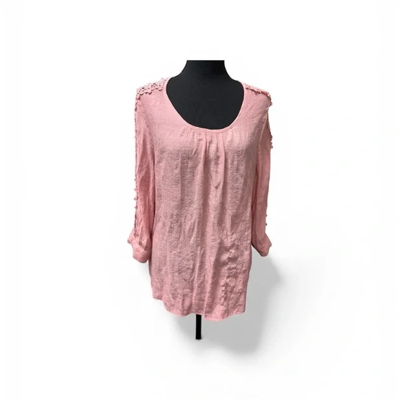 Madison Dusty Pink Lace Sleeve Blouse Boho Lightweight Top Size Large Chic - Picture 1 of 10